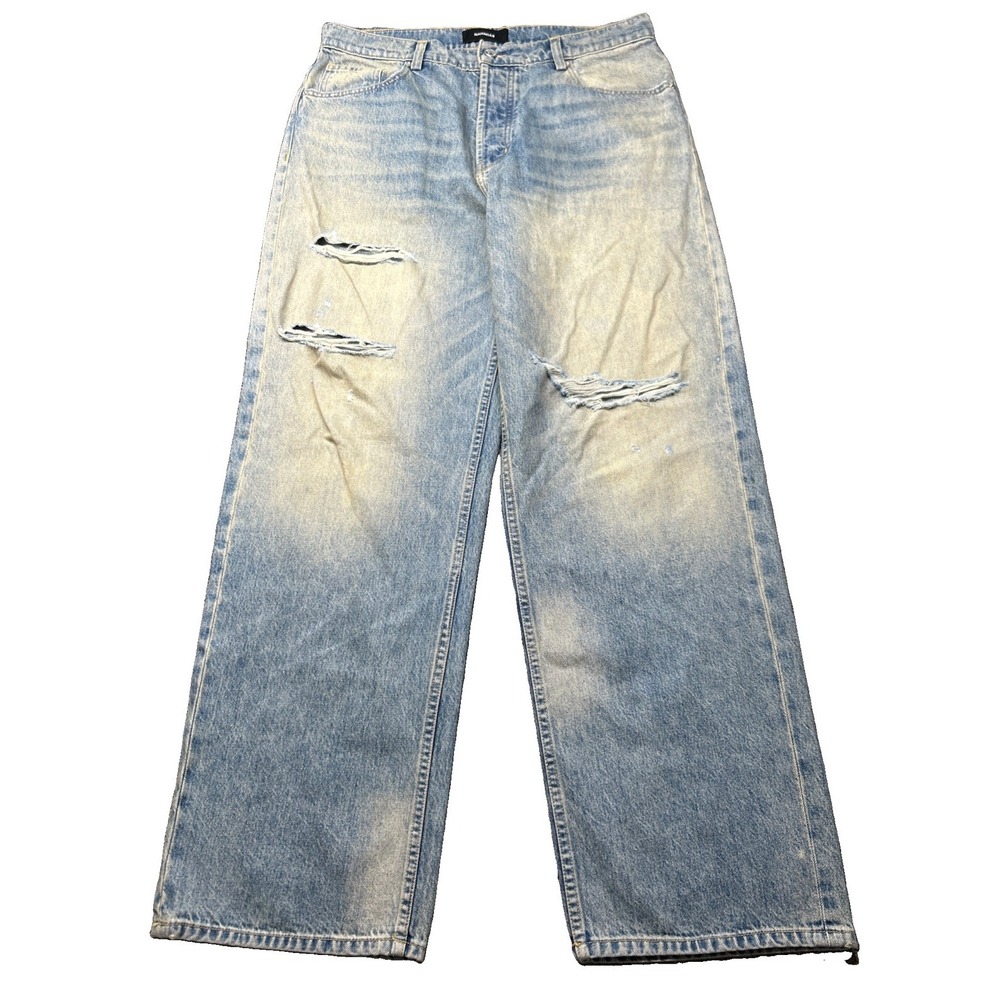 Nahmias Italian Denim Jeans Baggy Mens Friendship 34x32 Blue Distressed